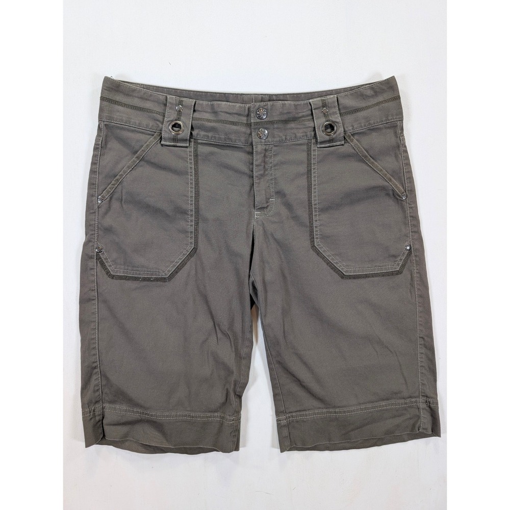 Athleta Womens Olive Green Cargo Hiking Shorts Size 10 Grommet Detail Utility